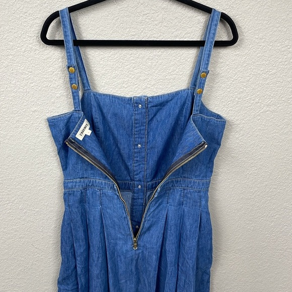 New L’Agence Denim Pleated Esmeralda Dress Button Front Blue Jean Stokes Sz 6 - Picture 8 of 16